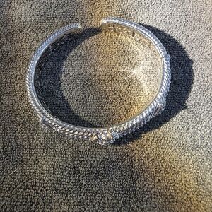 Judith Ripka Sterling Silver Pave Heart Cuff Bracelet